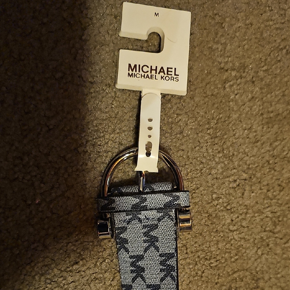 MICHAEL Michael Kors Gray Belt with Geometric Pattern and Silver Hardware